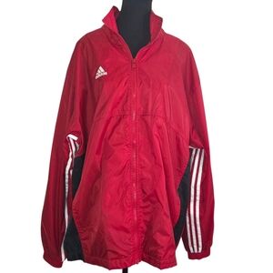 Adidas Men's Red And Black Windbreaker Jacket With White Logo Size L